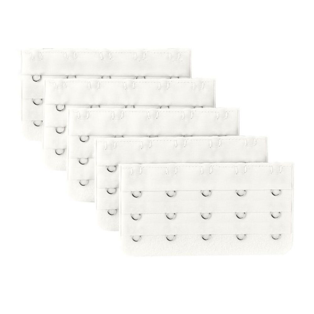 White 5 Rows Hook Eye Tape Extension Bra Strap Extender 5 Pcs for Lady